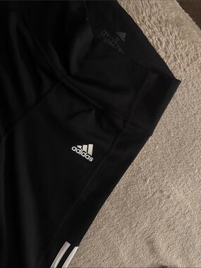 adidas Black Leggings with White Logo and Stripe